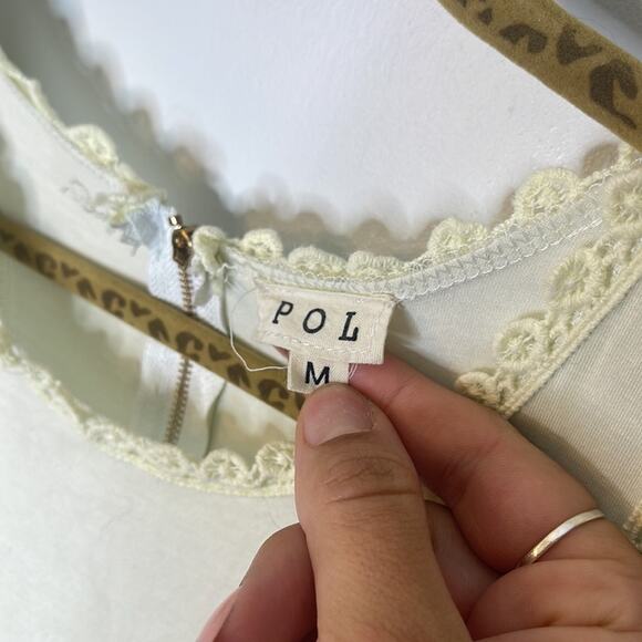 POL Yellow and Blue Toe Dye Babydoll Style Crochet Trim Sleeveless Top Sz MED - Picture 2 of 7